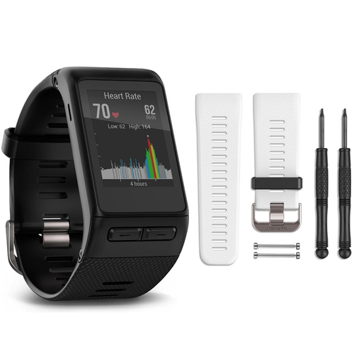 Garmin vivoactive HR GPS Smartwatch - Regular Fit (Black) White Band Bundle