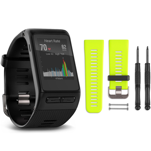 Garmin vivoactive HR GPS Smartwatch - Regular Fit (Black) Force Yellow Band Bundle