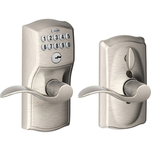 Schlage Camelot Keypad Entry with Flex-Lock & Accent Levers - Satin Nickel - OPEN BOX
