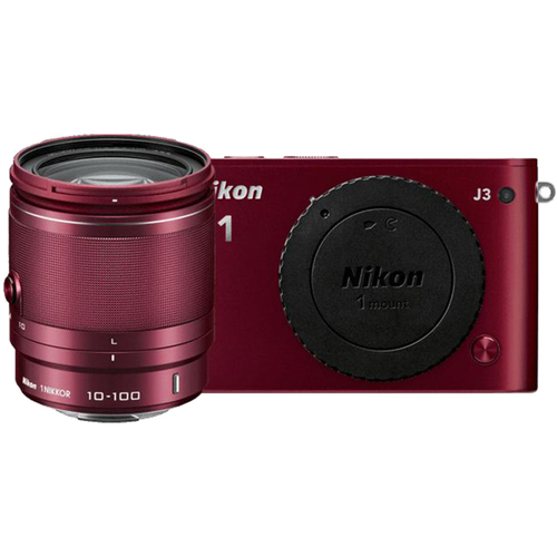 Nikon 1 J3 14.2MP Digital Camera with 10-100mm VR Lens (Red) Manufacturer Refurbished