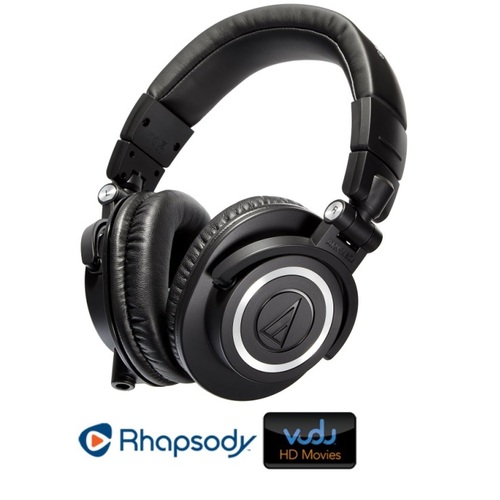 Audio-Technica ATH-M50X Professional Headphones + $30 VUDU Credit + 3 Months of Rhapsody Black
