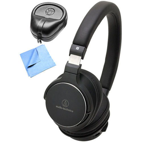 Audio-Technica Wireless On-Ear High-Resolution Headphone w/ Slappa Case & Cleaning Cloth, Black