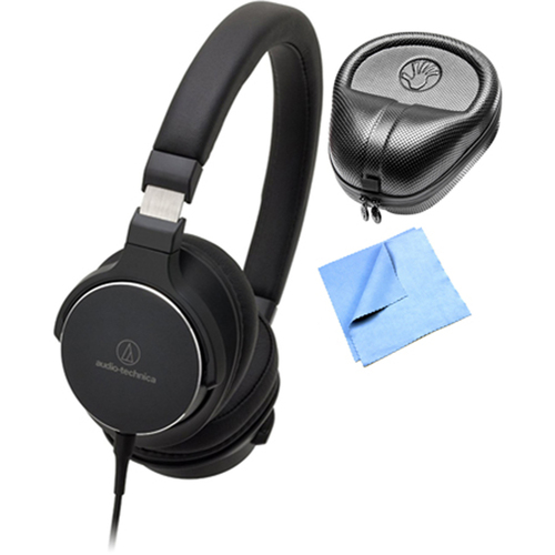 Audio-Technica SR5 On-Ear Hi-Res Audio Headphones w/ Slappa Case & Cleaning Cloth, Black