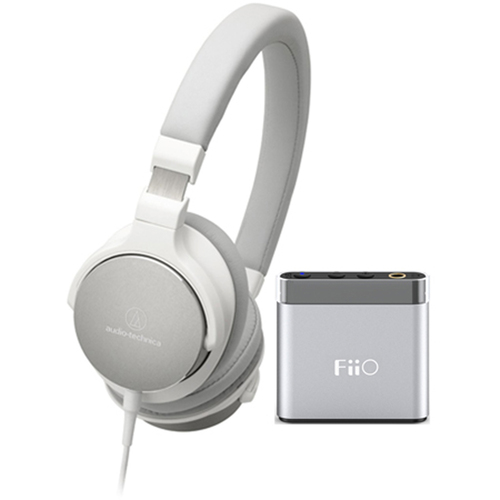 Audio-Technica SR5 On-Ear High-Resolution Headphones w/ FiiO A1 Headphone Amplifier, White