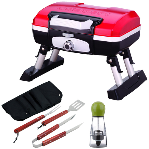 Cuisinart Gourmet Portable Tabletop Gas Grill Bundle with BBQ Tool Set Bundle CGG-180T