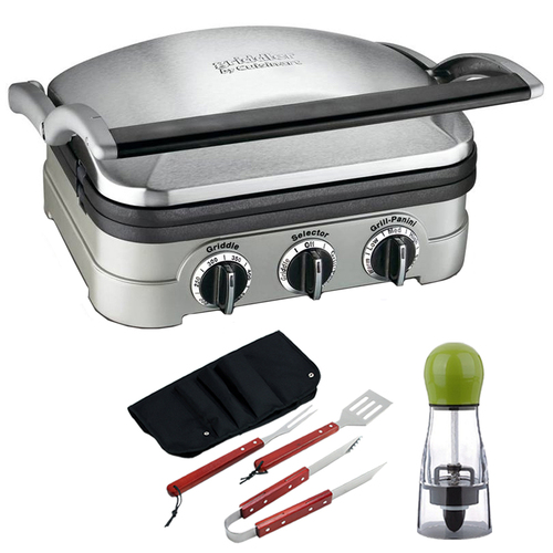 Cuisinart 5-in-1 Griddler with Carteret BBQ Apron tool & Spice Mill
