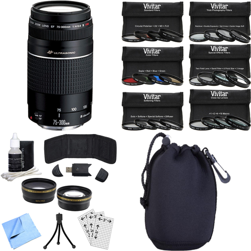 Canon EF 75-300mm  F4-5.6 III Lens with Canon USA Warranty Photography Bundle