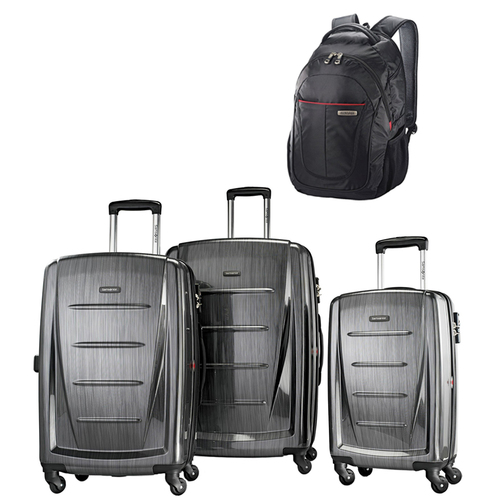 Samsonite Winfield 2 Fashion Hardside 3 Piece Spinner Set - Charcoal w/ Business Backpack