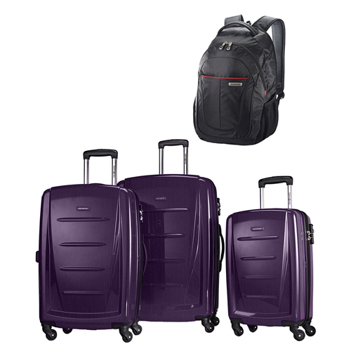 Samsonite Winfield 2 Fashion Hardside 3 Piece Spinner Set - Purple w/ Business Backpack