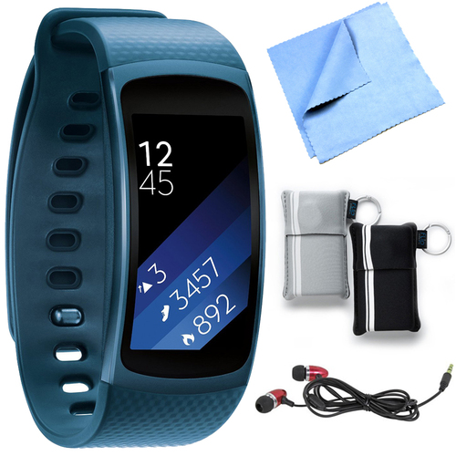 Samsung SM-R3600ZBAXAR Gear Fit2 Smartwatch with Large Band - Blue Bundle