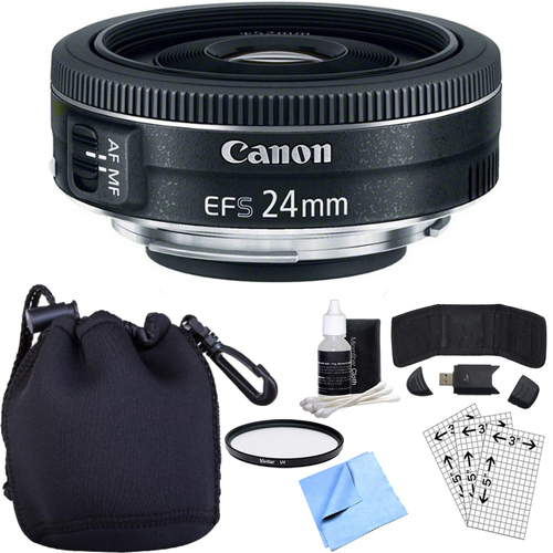 Canon EF-S 24mm f/2.8 STM Camera Lens w/ Essential Photography Accessory Bundle