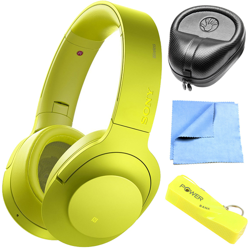 Sony Wireless NC On-Ear Bluetooth Headphones w/ NFC Lime Yellow w/ Power Bank Bundle