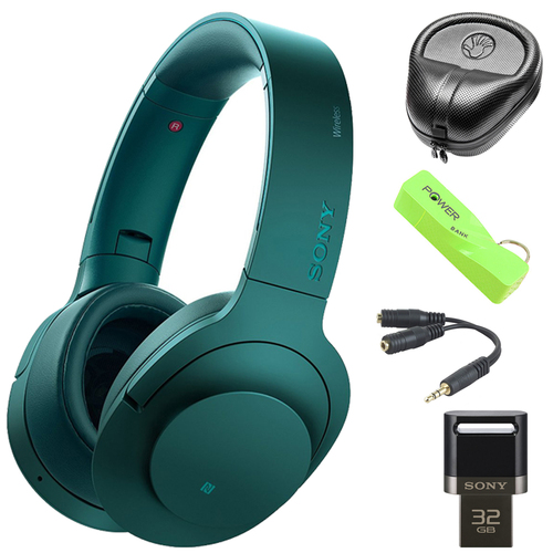 Sony Wireless NC On-Ear Bluetooth Headphones w/ NFC Blue w/ 32 GB Flash Drive Bundle
