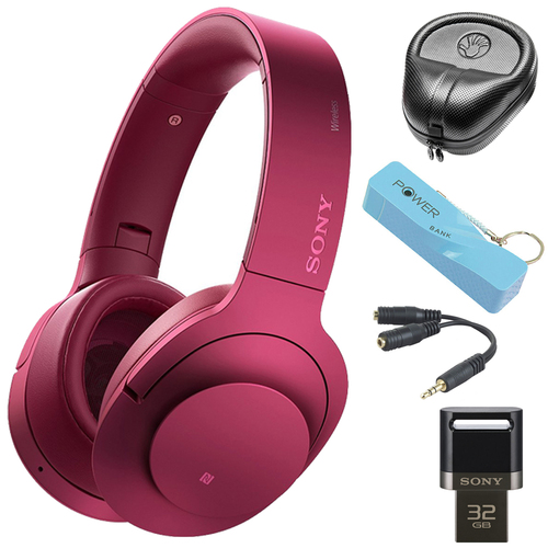 Sony Wireless NC On-Ear Bluetooth Headphones w/ NFC Pink w/ 32 GB Flash Drive Bundle