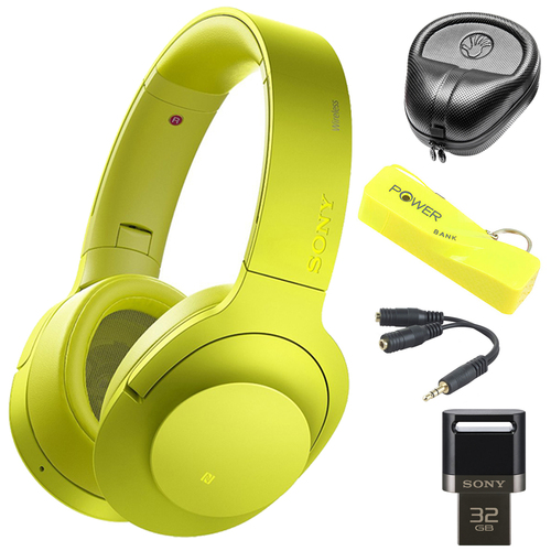 Sony Wireless NC On-Ear Bluetooth Headphone w/ NFC Yellow w/ 32 GB Flash Drive Bundle