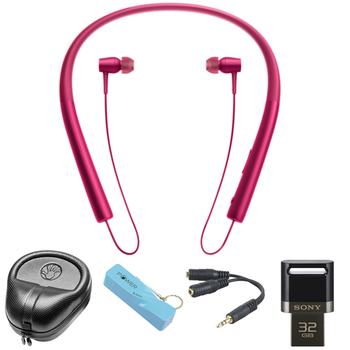 Sony Wireless In-ear Bluetooth Headphones w/ NFC - Pink w/ 32 GB Flash Drive Bundle