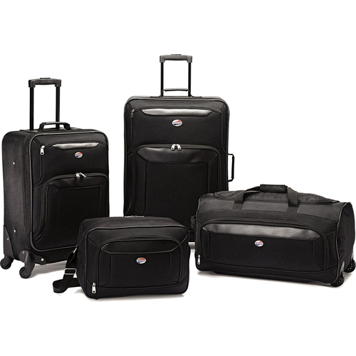 American Tourister Brookfield Blk 4 Pc Luggage 21`/25` Spinners, Boarding,Wheeled Duffle - OPEN BOX