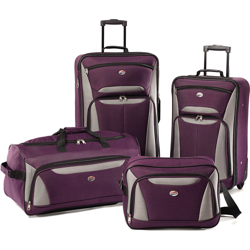 American Tourister Fieldbrook II Four-Piece Luggage Set (Purple/Grey) - OPEN BOX