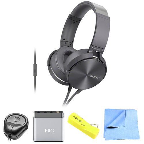 Sony Full-Size Silver Headphones w/ Extra Bass - MDRXB950AP/H w/ FiiO A1 Amp. Bundle