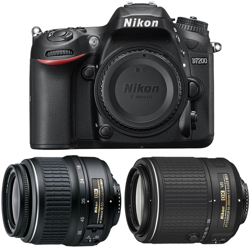 Nikon D7200 DX 24.2MP DSLR Camera w/ 18-55mm Zoom + 55-200mm Lens Refurbished Bundle