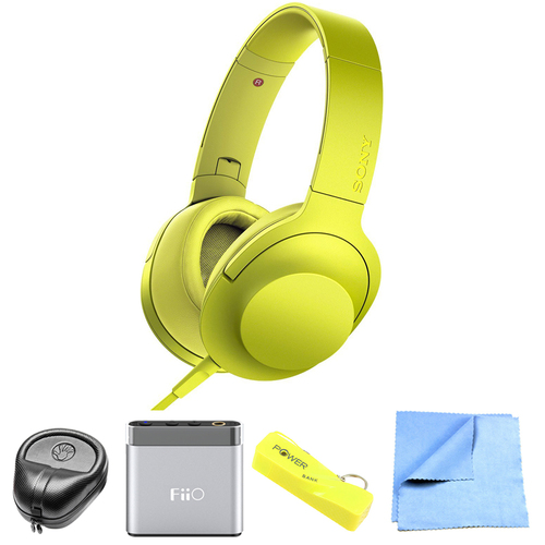 Sony Premium Hi-Res On-Ear Stereo Headphone Yellow MDR100AAP/Y w/ FiiO A1 Amp Bundle