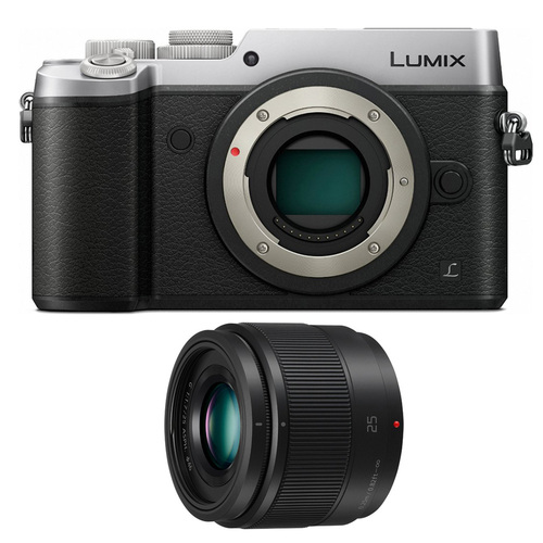 Panasonic DMC-GX8SBODY LUMIX GX8 4K (DSLM) Silver Camera and LUMIX Black 25mm Lens Bundle