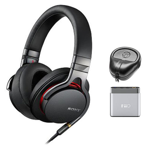 Sony Premium High-Resolution Stereo Headphones - Black w/ FiiO A1 Amplifier Bundle