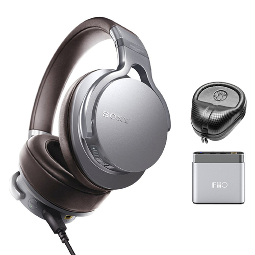 Sony Premium Hi- Res Amp-Integrated Headphones - Silver w/ FiiO A1 Amplifier Bundle