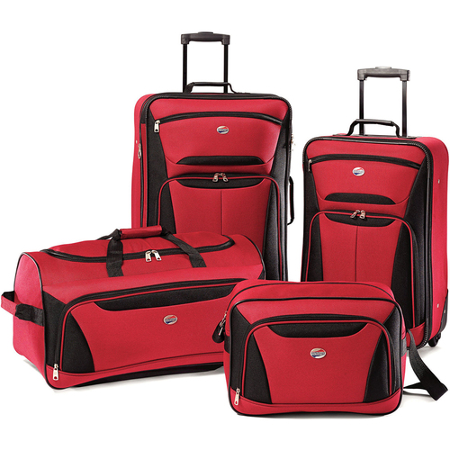 American Tourister Fieldbrook II Four-Piece Luggage Set (Red/Black) - OPEN BOX