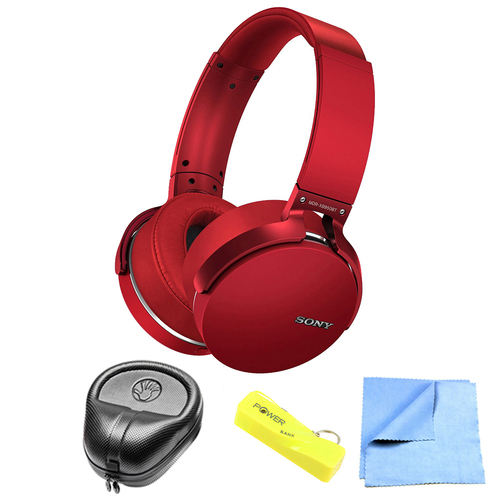 Sony Extra Bass Bluetooth Wireless Red Headphones w/ Power Bank Bundle
