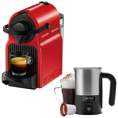 Nespresso Inissia Espresso Maker Red C40-US-RE-NE w/ Aroma Stainless Steel Milk Frother