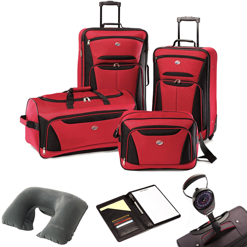 American Tourister Fieldbrook II Four-Piece Luggage Set Red/Black 56444-1733 w/ Travel Kit