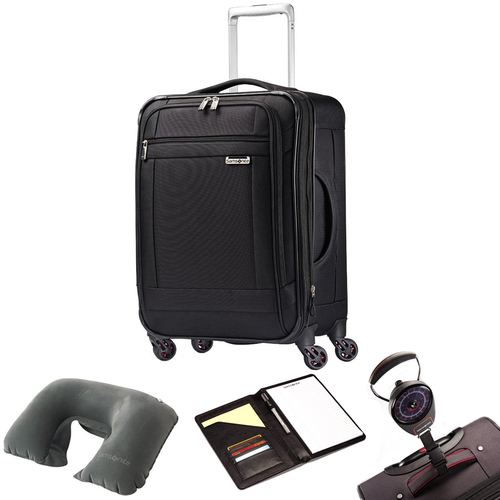 Samsonite SoLyte 20` Expandable Spinner Carry On Suitcase 73850-1041 Black w/ Travel Kit