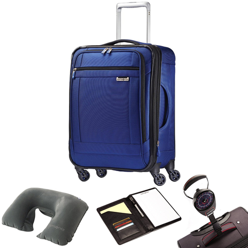 Samsonite SoLyte 20` Expandable Spinner Carry On Suitcase Blue 73850-1875 w/ Travel Kit