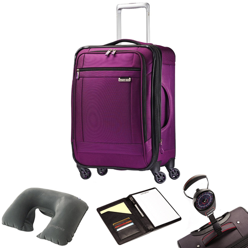 Samsonite SoLyte 20` Expandable Spinner Carry On Suitcase Purple 73850-4895 w/ Travel Kit