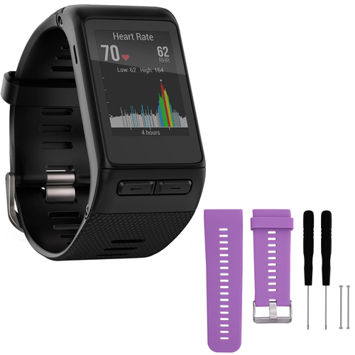 Garmin vivoactive GPS Smartwatch Regular Fit Black w/ Silicone Band Strap+Tools Purple