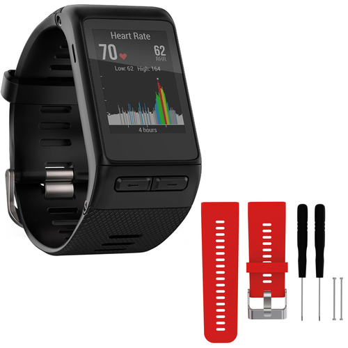 Garmin vivoactive HR GPS Smartwatch  XL Fit - Black w/ Silicone Band Strap + Tools Red
