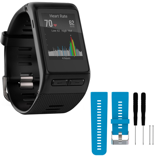 Garmin vivoactive HR GPS Smartwatch  XL Fit - Black w/ Silicone Band Strap + Tools Blue