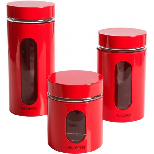 Mr. Coffee Kitchen Food Storage Glass Canister Mr. Coffee Java Bar Set in Red - 92011.03
