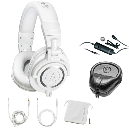 Audio-Technica Professional Studio Headphones White ATH-M50xWH with Microphone Bundle