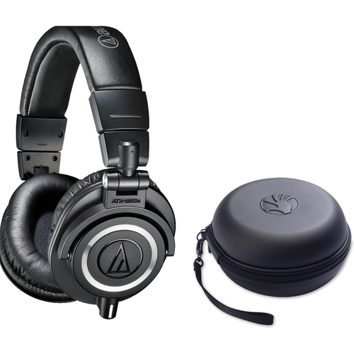 Audio-Technica ATH-M50X Professional Studio Black Headphones w/ Slappa HardBody Headphone Case