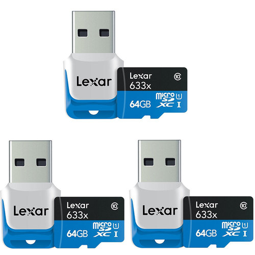 Lexar 3-Pack of 64GB microSDXC UHS-I 633X Memory Card w/ USB 3.0 Card Readers
