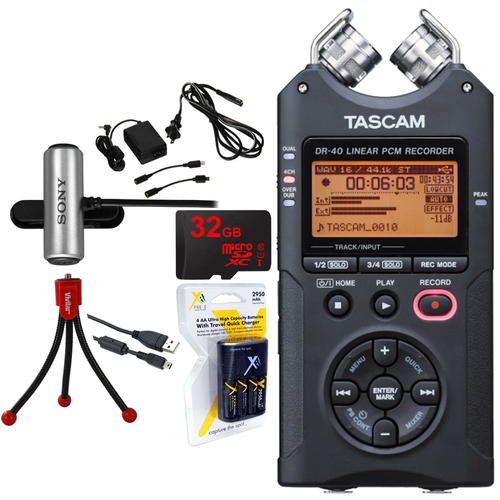 Tascam Portable Digital Recorder DR-40 with 32GB Deluxe Power Studio Bundle