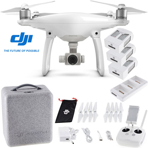 DJI Phantom 4 Quadcopter Drone + 2 Extra Batteries (Total 3 batteries); Charging Hub