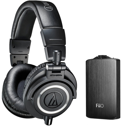 Audio-Technica ATH-M50X Professional Studio Black Headphones & FiiO A3 Titanium Amplifier