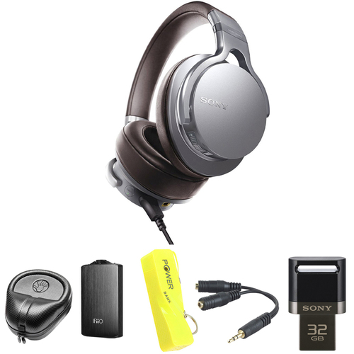 Sony Premium Hi-Res Amp-Integrated Headphone - Silver w/ FiiO A3 Amplifier Bundle