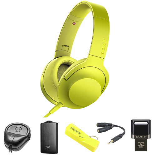 Sony Premium Hi-Res On-Ear Stereo Headphone Yellow MDR100AAP/Y w/ FiiO A3 Amp Bundle