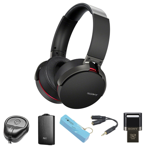 Sony Extra Bass Bluetooth Headphones (Black) - MDRXB950BT/B w/ FiiO A3 Amp. Bundle