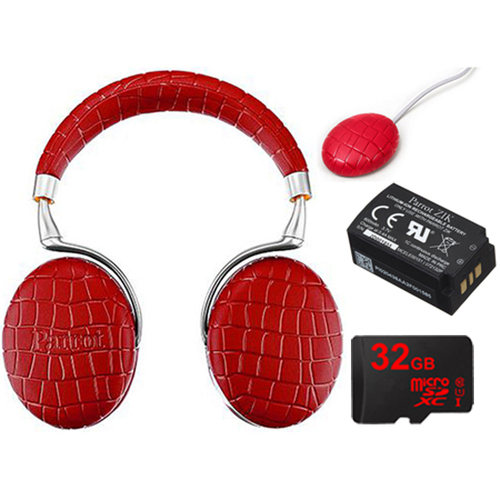 Parrot Zik 3 Wireless Noise Cancelling Bluetooth Headphones Ultimate Bundle (Red Croc)
