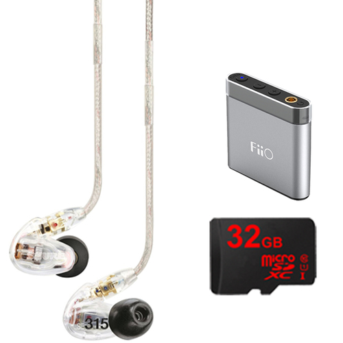 Shure SE315 Earphones w/HD MicroDriver & Tuned BassPort (Clear), FiiO A1 Amp Bundle